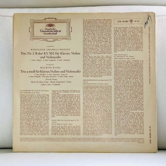 LP W. A. Mozart - Klaviertrio B-Dur KV 502 - Klaviertrio A-Moll Trio In A Minor - Picture 2 of 2